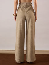 Women's Beige Casual Wide Leg Pant