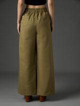 Women's Olive Casual Flared Fit Pant