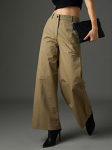 Women's Olive Casual Flared Fit Pant