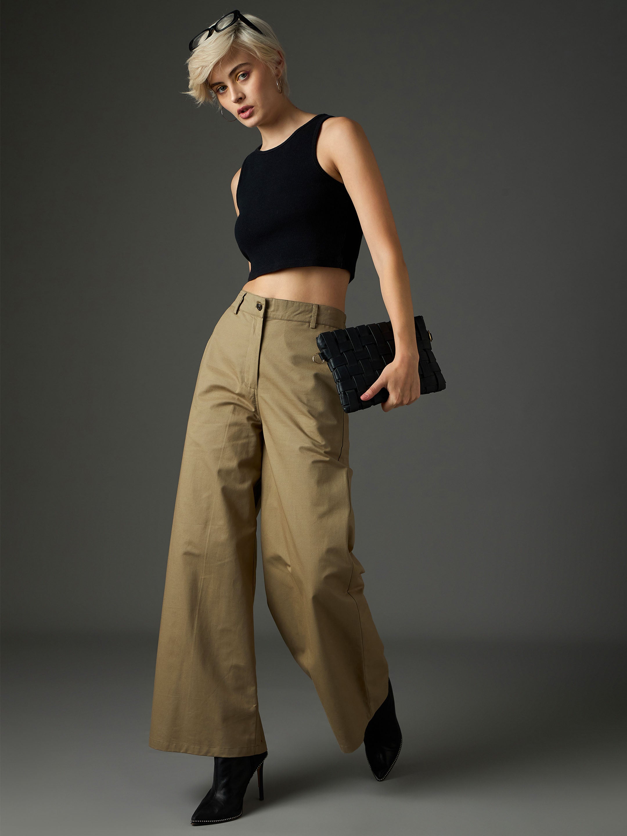 Women's Olive Casual Flared Fit Pant