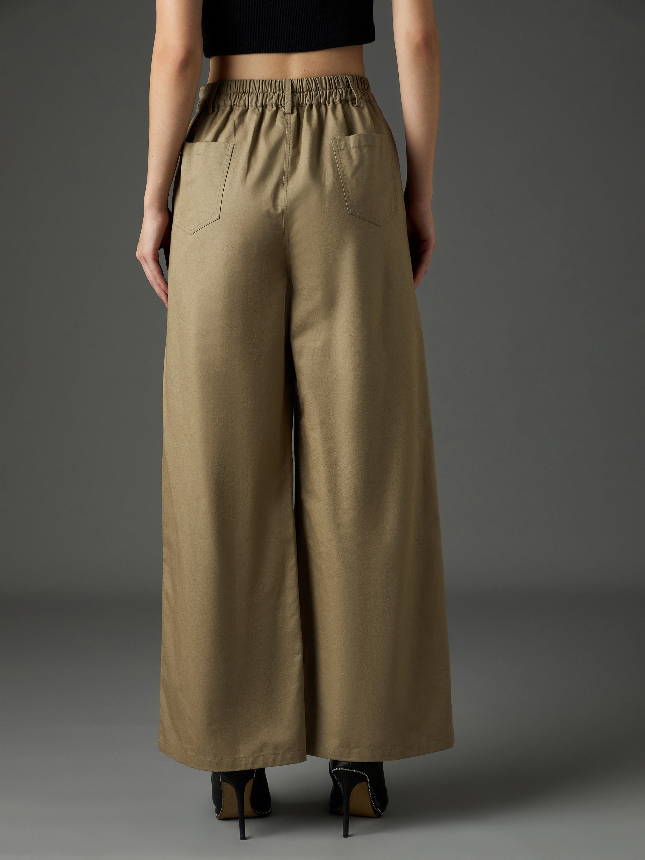 Women's Olive Casual Flared Fit Pant
