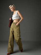 Women's Olive Casual Wide Leg Pant