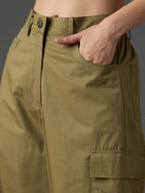 Women's Olive Casual Wide Leg Pant