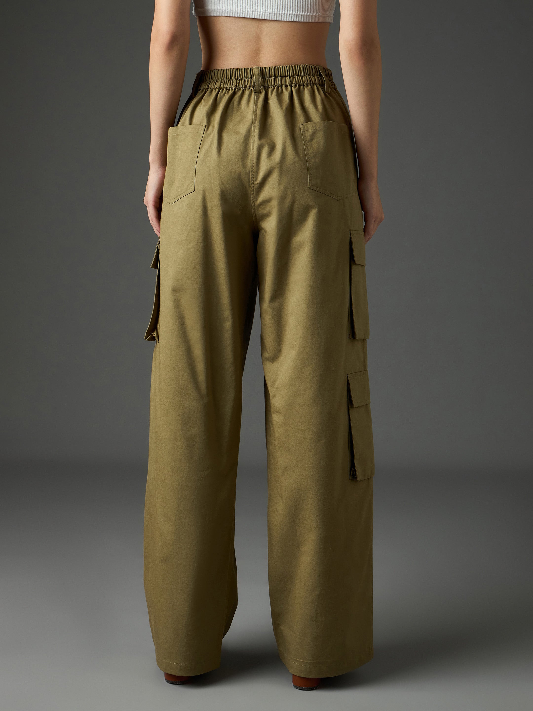 Women's Olive Casual Wide Leg Pant