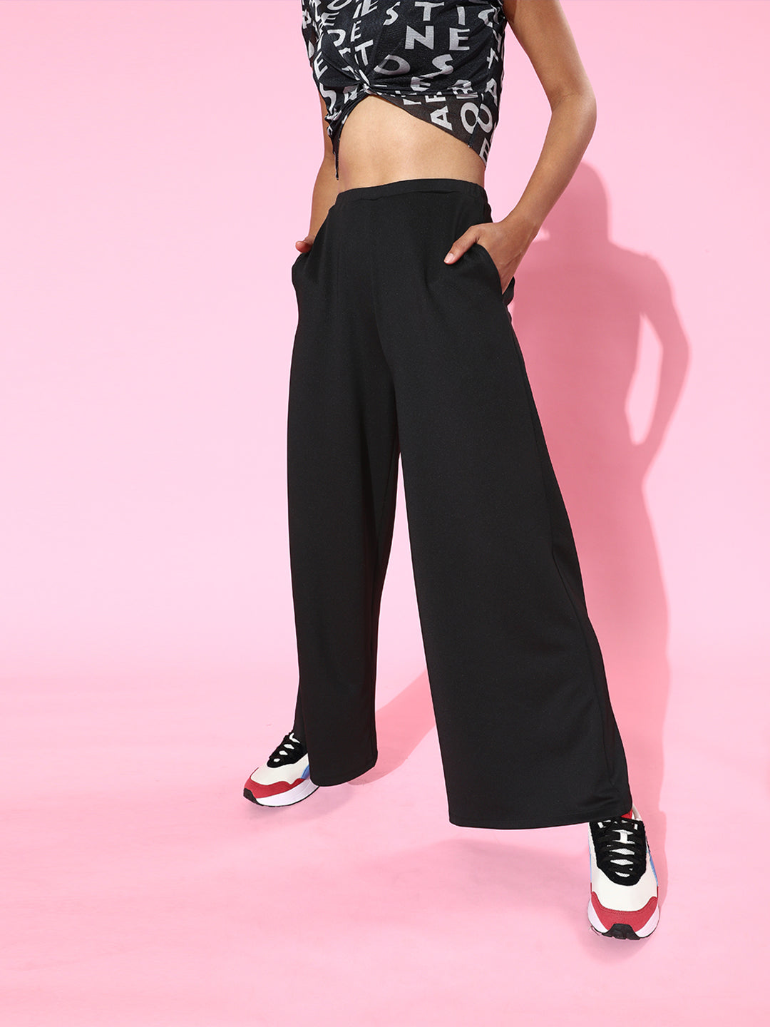 Women's Black Casual Wide Leg Pant