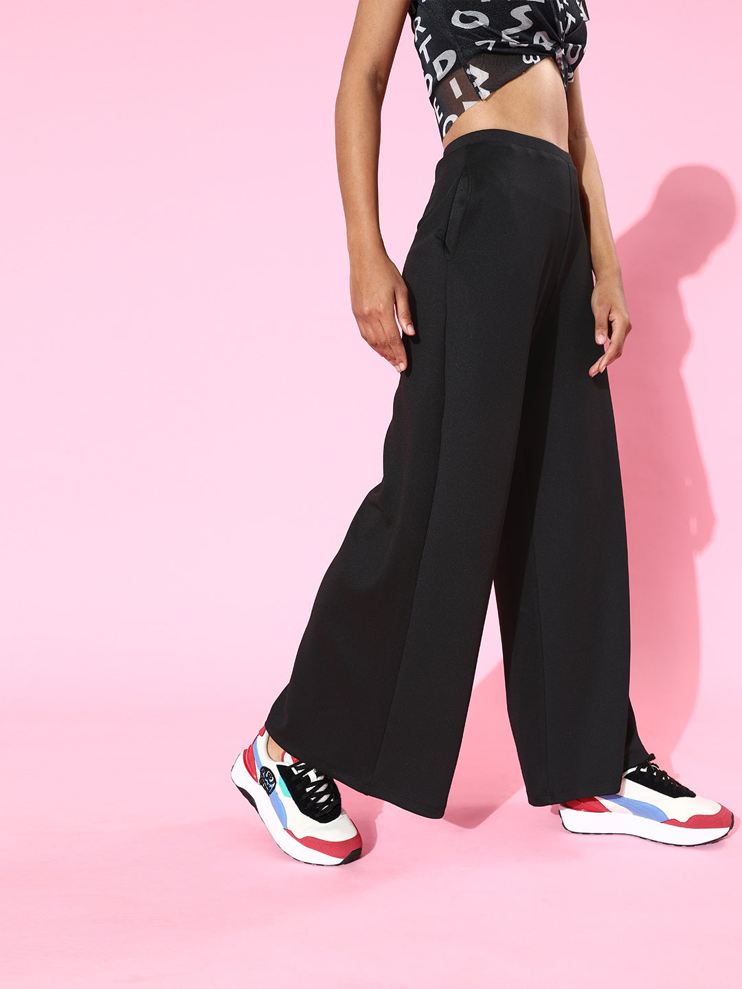 Women's Black Casual Wide Leg Pant