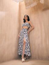 Women's Navy Casual Strappy Crop Top With Slit Skirt
