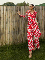 Women's Red Casual Regular Fit Full Sleeves Co-ords Set