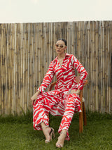 Women's Red Casual Regular Fit Full Sleeves Co-ords Set