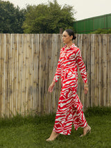 Women's Red Casual Regular Fit Full Sleeves Co-ords Set