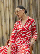 Women's Red Casual Regular Fit Full Sleeves Co-ords Set