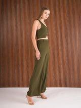 Women's Olive Casual Regular Fit Sleeveless Co-ords Set