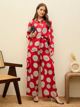 Women's Maroon Casual Regular Fit Full Sleeves Co-ords Set