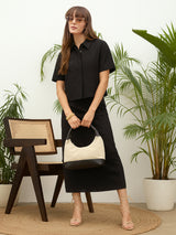 Women's Black Casual Schiffli Shirt with Skirt