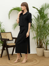 Women's Black Casual Schiffli Shirt with Skirt