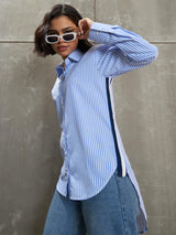Women's Blue Casual Regular Fit Striped Full Sleeves Shirt