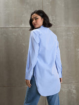Women's Blue Casual Regular Fit Striped Full Sleeves Shirt