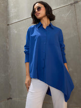 Women's Blue Casual Oversized Fit Solid Full Sleeves Shirt