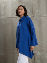 Women's Blue Casual Oversized Fit Solid Full Sleeves Shirt