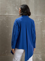 Women's Blue Casual Oversized Fit Solid Full Sleeves Shirt
