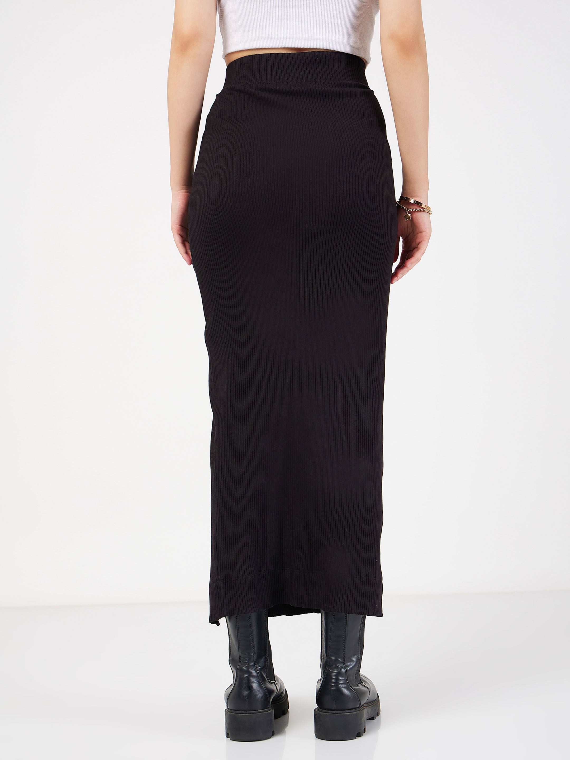 Women's Black Casual Slim Fit Skirt
