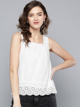 Women's White Casual Regular Fit Solid Sleeveless Top