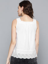 Women's White Casual Regular Fit Solid Sleeveless Top