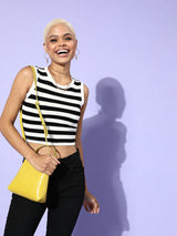 Women's Black Casual Regular Fit Striped Sleeveless Top