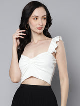 Women's White Casual Slim Fit Solid Sleeveless Top