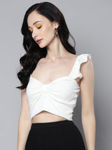 Women's White Casual Slim Fit Solid Sleeveless Top