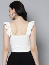 Women's White Casual Slim Fit Solid Sleeveless Top