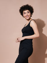 Women's Black Casual Regular Fit Solid Sleeveless Top