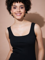 Women's Black Casual Regular Fit Solid Sleeveless Top