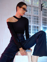 Women's Black Casual Slim Fit Solid Full Sleeves Top