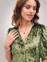 Women's Olive Party Regular Fit Solid Full Sleeves Top