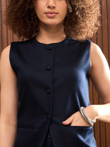 Women's Navy Casual Regular Fit Solid Sleeveless Top