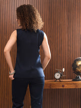 Women's Navy Casual Regular Fit Solid Sleeveless Top