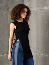 Women's Black Casual Slim Fit Solid Sleeveless Top