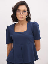 Women's Blue Formal Regular Fit Solid Half Sleeves Top