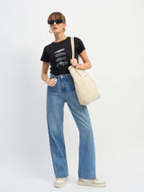 Women's Black Casual Slim Fit Printed Half Sleeves Tshirt