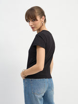 Women's Black Casual Slim Fit Printed Half Sleeves Tshirt
