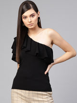 Women's Black Casual Slim Fit Solid Half Sleeves Top