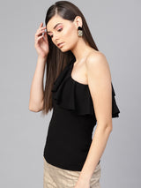 Women's Black Casual Slim Fit Solid Half Sleeves Top