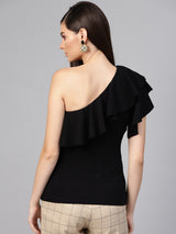 Women's Black Casual Slim Fit Solid Half Sleeves Top