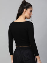 Women's Black Casual Slim Fit Solid Three Quarter Sleeves Top