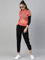 Women's Black Casual Slim Fit Solid Three Quarter Sleeves Top