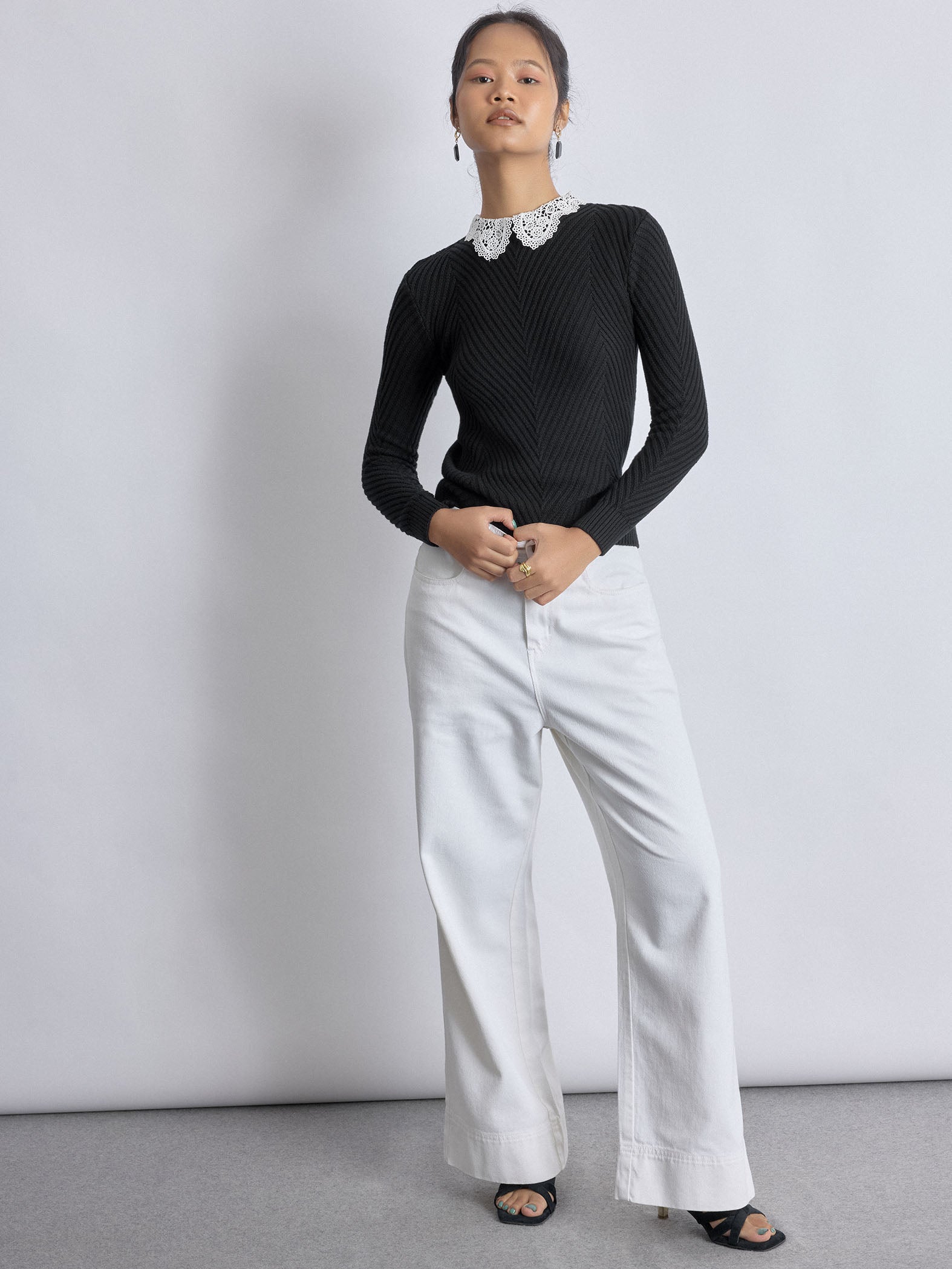 Women's Black Lace Collar Top