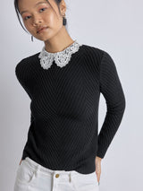 Women's Black Lace Collar Top