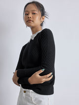 Women's Black Lace Collar Top