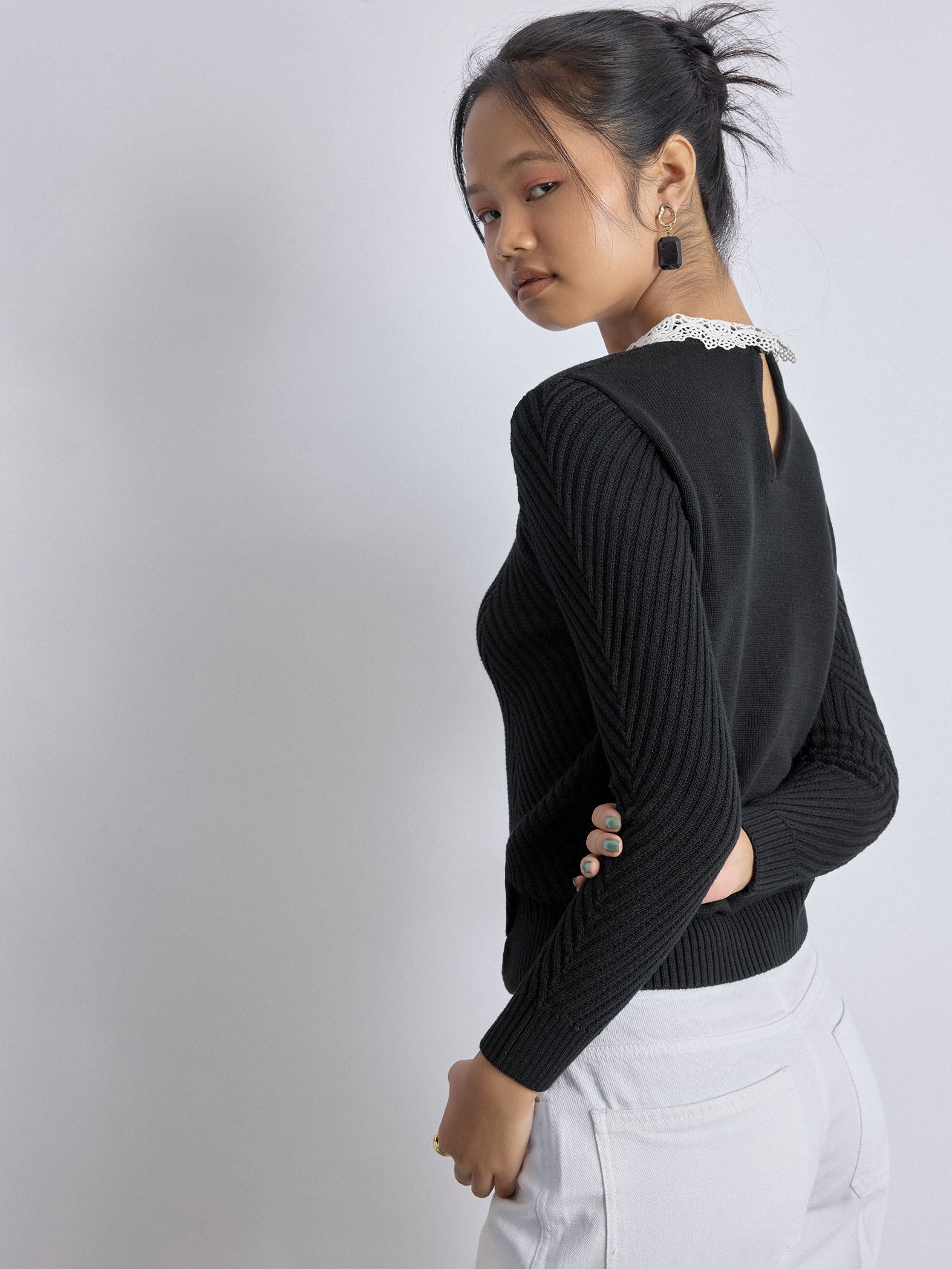 Women's Black Lace Collar Top